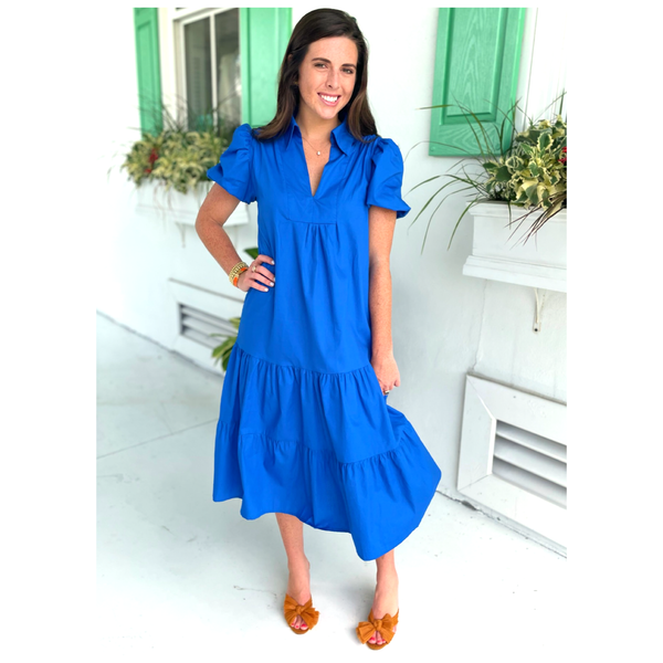 Royal Blue Puff Sleeve Lowell Dress - James Ascher
