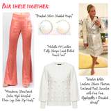 Mandarin Satin High Waisted Flare Leg Side Zip Pants with Banded Waist