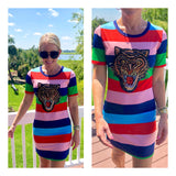 Rainbow Stripe Sequin Tiger Dress
