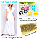 White Linen Triple Cascading Ruffle Maxi Dress