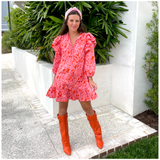 Orange Leather 3” Hidden Wedge Heel Piper Boots with Gold Buckle Detail