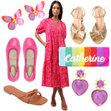 Pink Leather Foldable Sandring Flats with Double Cushion Insole & Travel Purse, made in London