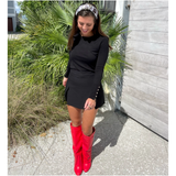 Red Leather 3” Hidden Wedge Heel Piper Boots with Buckle Detail
