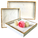 Handmade 18” & 14” Solid Marble & Gold Leaf Trays