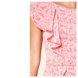Pink on Pink Woven Floral A-Line Dress with Cascading Ruffles & Belt Sash