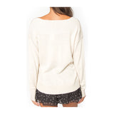 Beige Ribbed Knit Round Neck Sweater with Banded Sleeves & Hem
