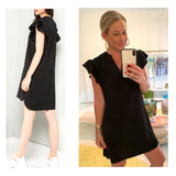 Black Flutter Sleeve High Low Hem Shift Dress with Pockets