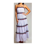 Red White & Navy Blue Stripe Tiered Maxi Dress with Tassels & RicRac Trim