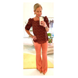 Mandarin Satin High Waisted Flare Leg Side Zip Pants with Banded Waist