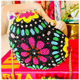 Hand Beaded Multicolor Heart Bag with Chain