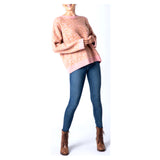 Baby Pink & Camel Cozy Mohair Sweater with Banded Pink Ribbed Hem Contrast