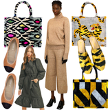Hand Woven Silk Ikat Golden Tiger & Black & Gold Geo Totes