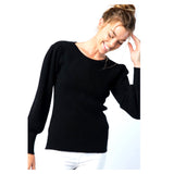Bubblegum Pink OR Black Contrasting Ribbed Knit Puff Sleeve Sweater