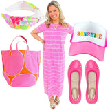 Pink Leather Foldable Sandring Flats with Double Cushion Insole & Travel Purse, made in London