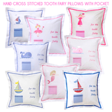 Hand Cross Stitched TOOTH FAIRY Pillows with Pocket (Pillow Insert Included)