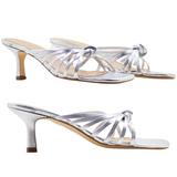 Metallic Silver Leather Crisscross Mercedes Heels, Made in Spain