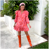 Orange Leather 3” Hidden Wedge Heel Piper Boots with Gold Buckle Detail