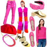 Handmade Silk Velvet Pink & Red Dolly Bag & π Brooke Bag, Handmade in Turkey