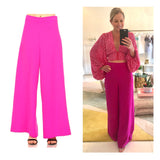 Hot Pink High Waisted Wide Leg Pants with Side Zip