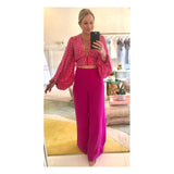 Hot Pink High Waisted Wide Leg Pants with Side Zip