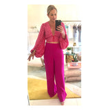 Hot Pink High Waisted Wide Leg Pants with Side Zip