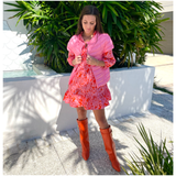 Orange Leather 3” Hidden Wedge Heel Piper Boots with Gold Buckle Detail