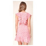 Pink on Pink Woven Floral A-Line Dress with Cascading Ruffles & Belt Sash