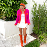 Orange Leather 3” Hidden Wedge Heel Piper Boots with Gold Buckle Detail