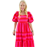 Pink & Red Puff Sleeve Lowndes Dress