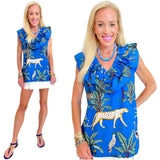 Blue Ruffle Block Print Cotton Jungle Top