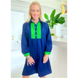 Navy & Green Embroidered Greer Dress