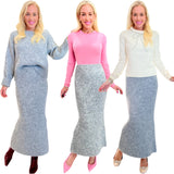 Heather Grey Fuzzy Knit Mermaid Maxi Skirt