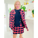 Navy & Red Boucle Tweed Soraya Jacket & Skirt (sold separately)