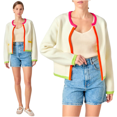 Knit Colorblock Trim Tessa Cardigan Jacket