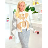 Embroidered Argyle Knit Tank & Gold Button Cardigan Jacket