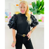 Black Floral Textured Puff Sleeve Hampton Top