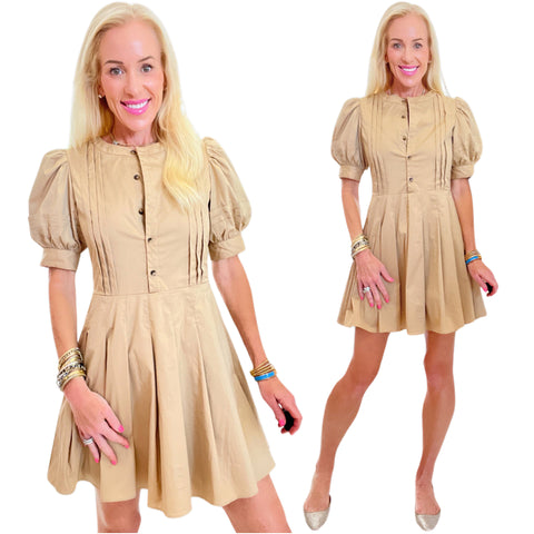 Khaki Puff Sleeve Alice Dress