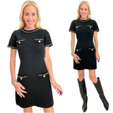 Black Chain Trimmed Knit Ada Dress