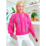 Pink Embroidered Confetti Stripe Anson Sweater