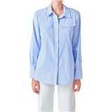 Blue Stripe Power Shoulder Top