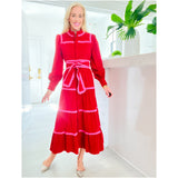 Pink & Red Scalloped Trim Cotton Veda Dress w/ Optional Belt