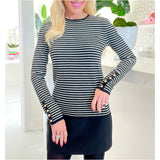 Black Gold Button Cuff Fine Knit Iris Sweater