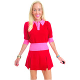 Pink & Red Button Front Fine Knit Margot Top