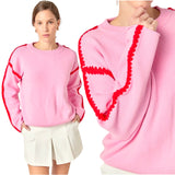 Pink & Red Scalloped Stitch Daisy Sweater