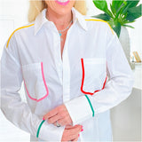 Rainbow Color Block Button Down Gracie Top