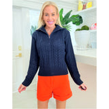 Navy Cable Knit Zip Front Nantucket Sweater