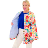 Floral Ruffle Trim Krissy Jacket w/ Pinstripe Contrast