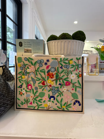 Beaded floral tote bag