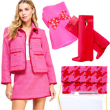 Pink & Red Scallop Embroidered Tweed Herla Skirt & Jacket (sold separately)