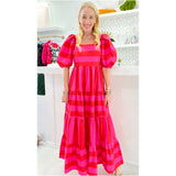 Pink & Red Puff Sleeve Lowndes Dress